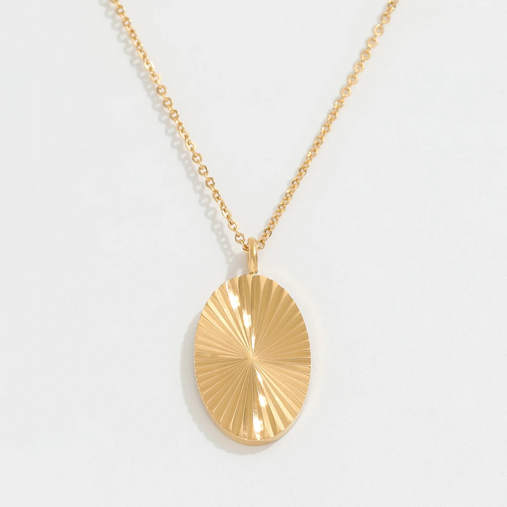 Joolim Jewelry Tarnish Free PVD Gold Plated Sunburst Oval Trendy Necklace Wholesale