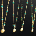 Fine Fashion Jewelry 18K Gold Plated Stainless Necklace Delicate Crystal Steel Beads Beaded Scallop Pendant Necklace for Women
