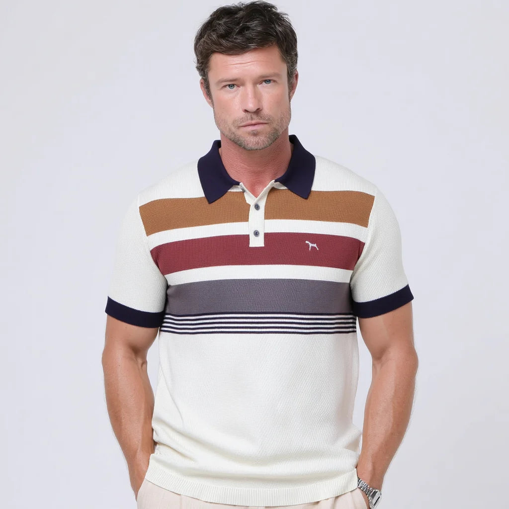 Men's Solid Business Breathable Knitted Viscose Blend Short Sleeve Button Crew Neck Sweater