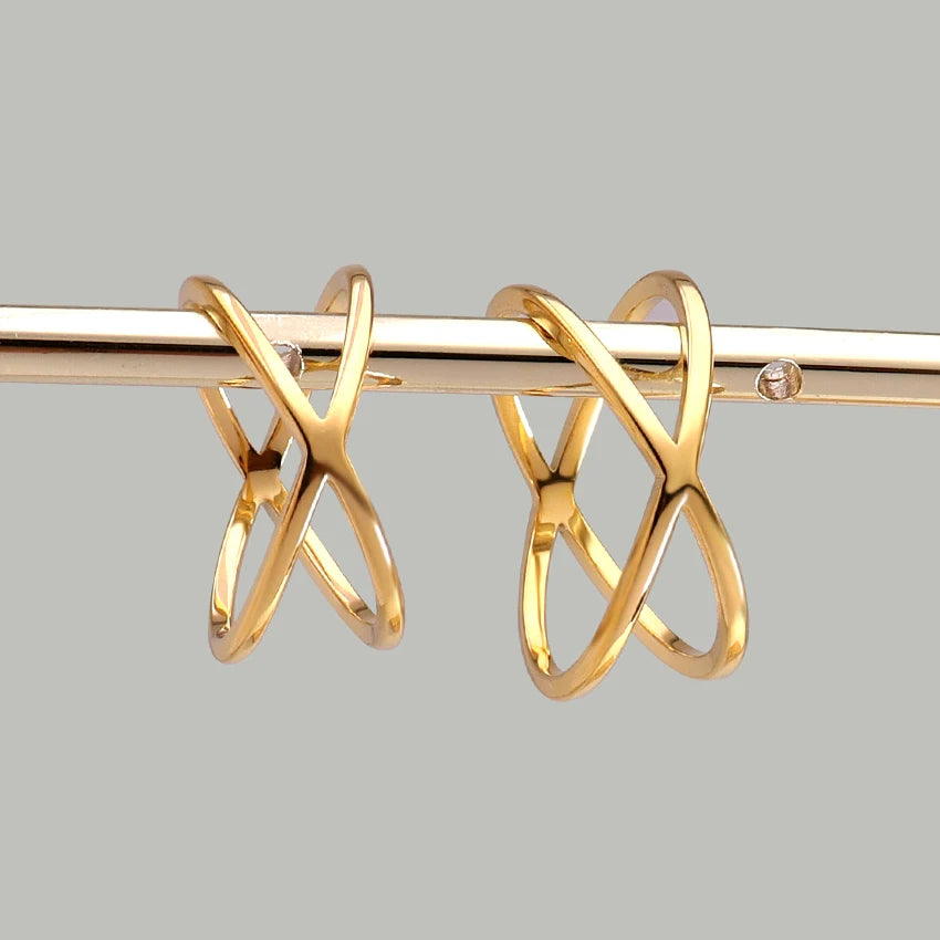 Unique Design 18k PVD Gold Plated Stainless Steel Jewelry High Polished X Shape Cross Rings for Men Women Fine Jewelry Rings