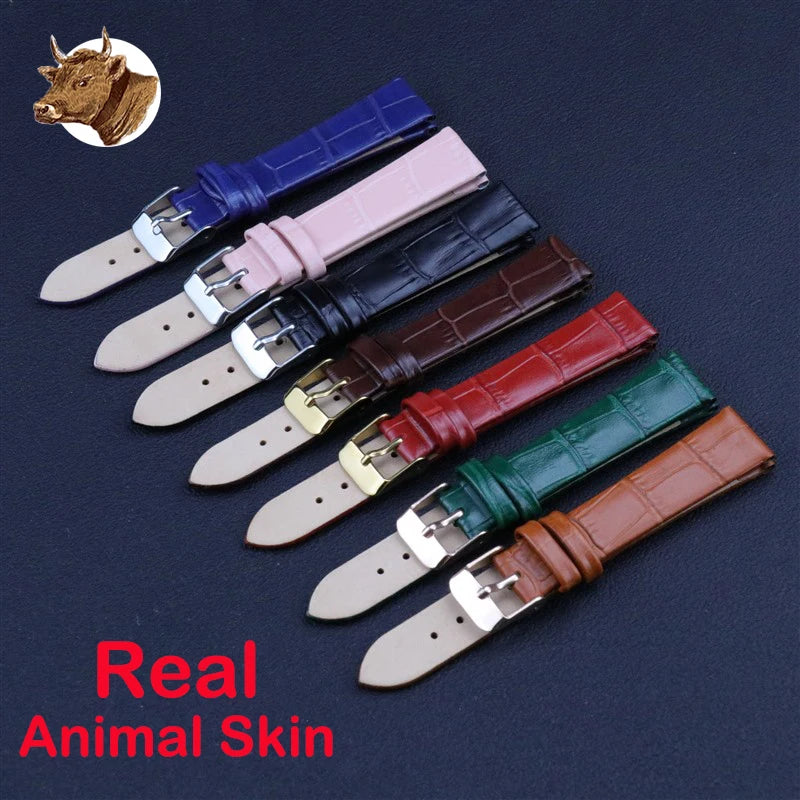 Real Animal Skin Watch Band Handmade Full Grain Leather Strap Bracelet Accessories Green Bule Pink Top Quality
