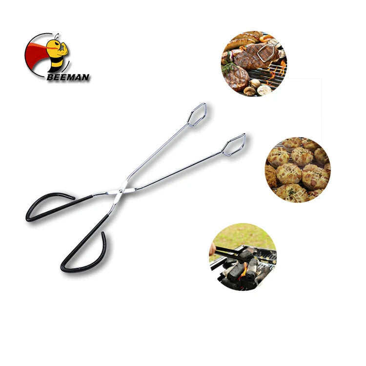 Beeman Stainless Steel Bbq Food Grill Barbecue Scissor Clip Tongs Long