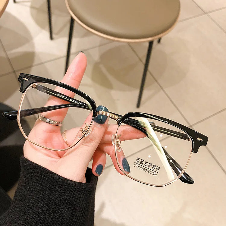 2023 Wholesale Retro Women Cat Eye Hollow Blue Light Blocking UV400 Protection Metal Frame Optical Half-Frame Eyeglasses Diamond