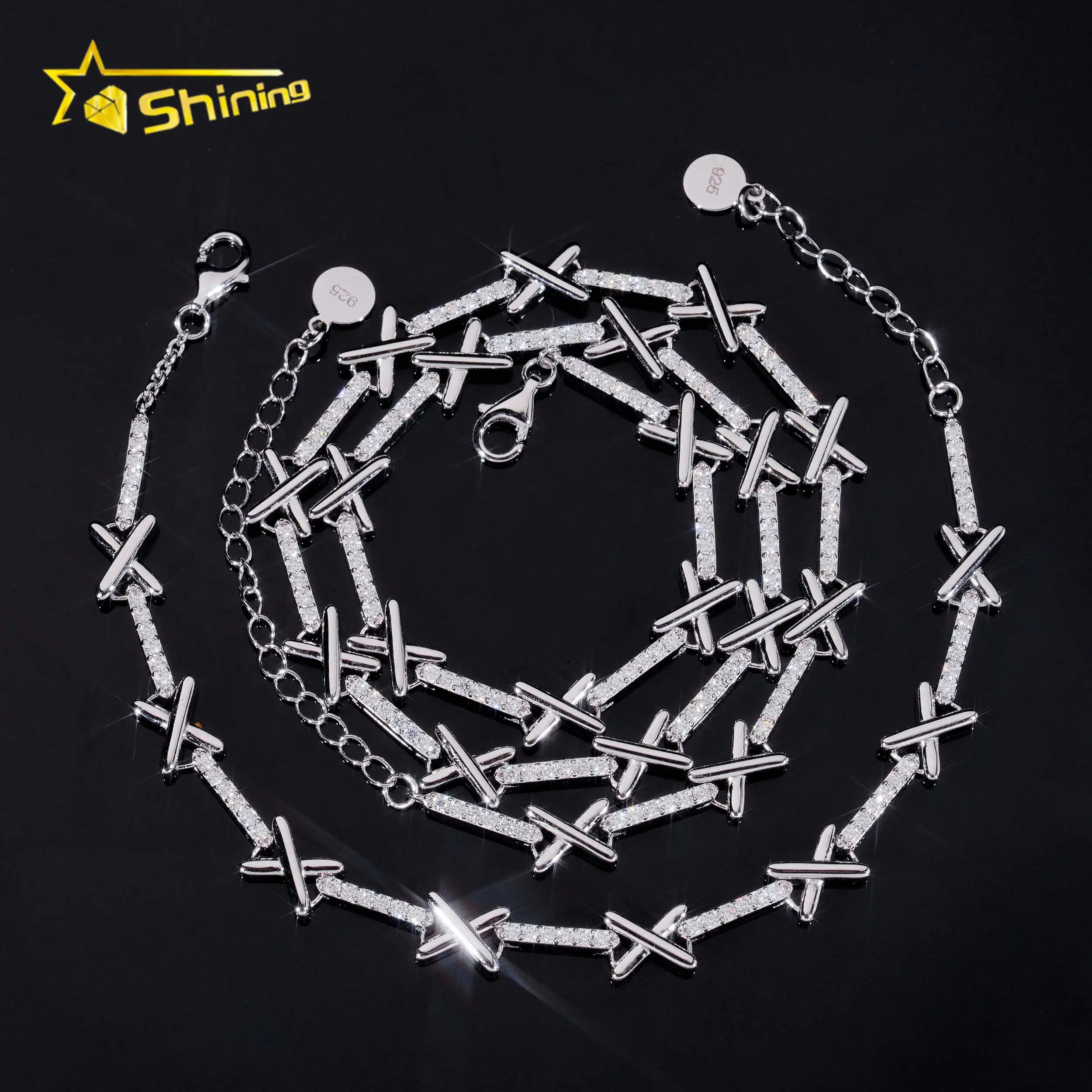 GRA Certified VVS 1.5mm Moissanite Bracelets 6.5mm X Symbol Tennis Chain 925 Sterling Silver Pass Diamond Tester Fine Jewelry