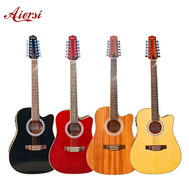 China Aiersi Brand New Glossy Colour 12 String Electric Acoustic Guitar Cutaway Mahogany Custom logo OEM ODM Made in China