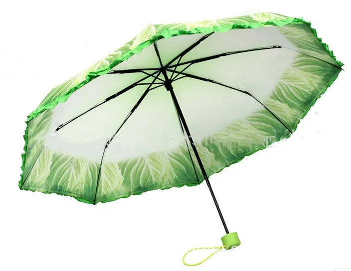 Wholesale Creative Novelty Fancy Cabbage Vegetable Pattern Umbrella Three Folding Manual Open Windproof Travel Rain Umbrella