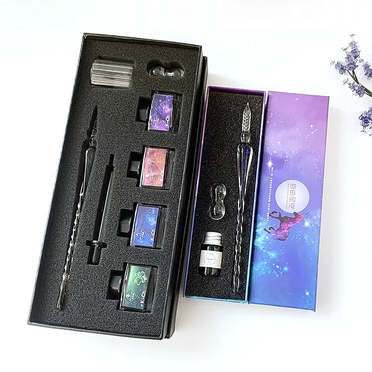 Wholesale Handmade Art Dip Glass Pen Set Smooth Crystal Luminous Fountain Pen for Writing & Gift Giving