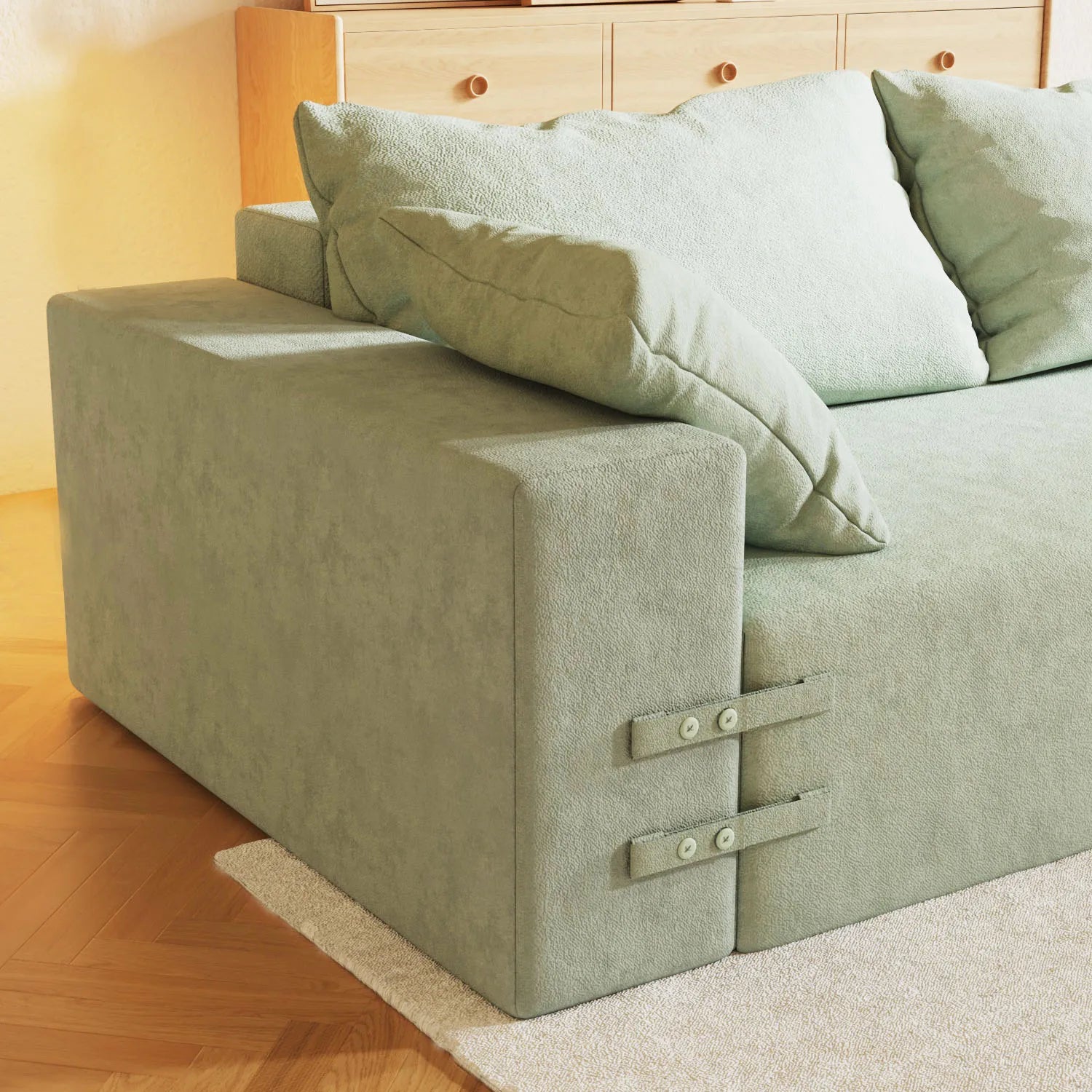 Saien Newly Designed Living Room Sofa Home Furniture Sofa Bed with Double-layer Foam Support Including 6 Throw Pillows