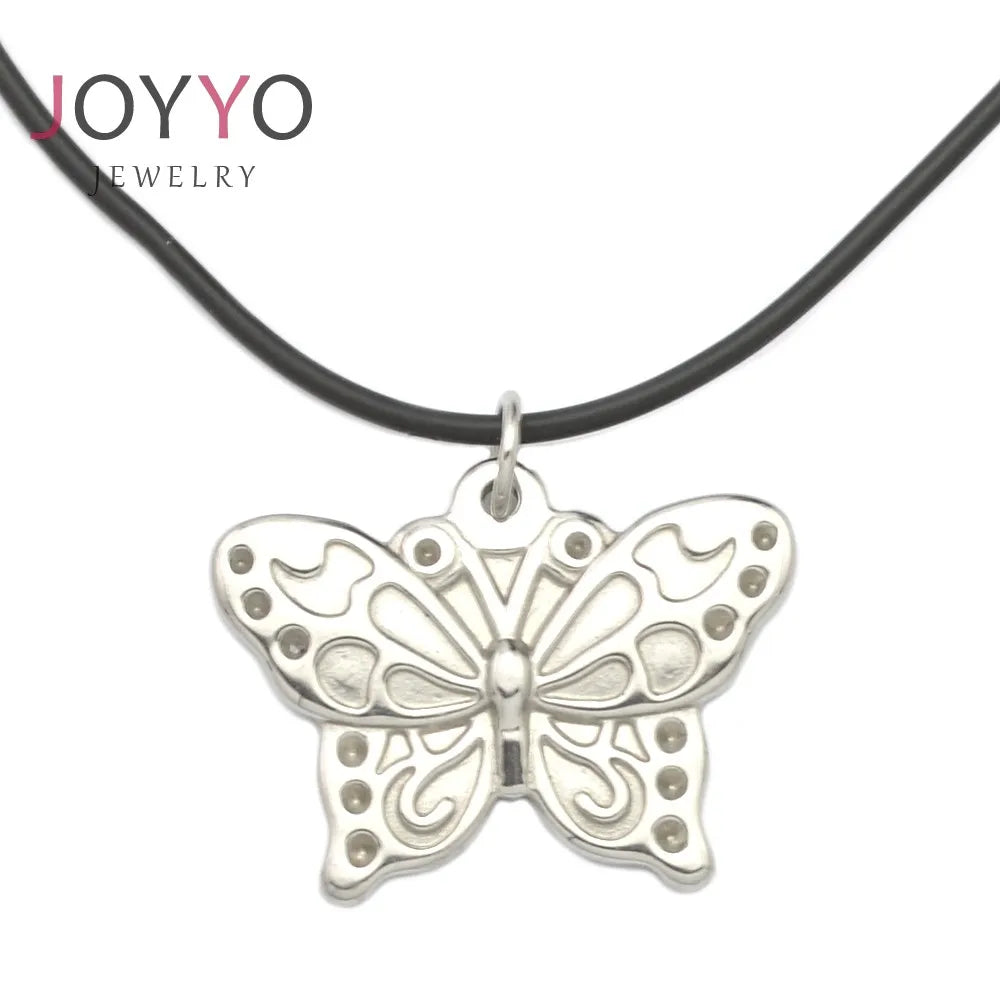 Advanced 2024 Vintage Stainless Steel Butterfly Necklace Pendant Christian Inspired Rubber Jewelry Design