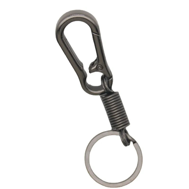 Stainless Steel Metal Spring Keychain Cute Couple Silver Color Keychain Polished Black Metal Keychain Outdoor Sport