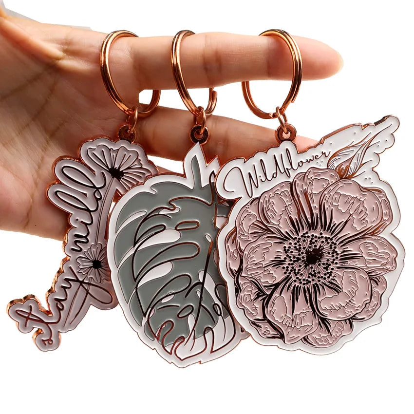 Custom Hard Soft Enamel logo Tropic Fruit rare Plant Leaf Shaped Key Chain Gold Metal Gift Keyholder Enamel Keychain
