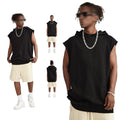 High Quality Wholesale Custom Logo Printed Tshirt Black Gym Sleeveless Drop Shoulder Hoodies for Men