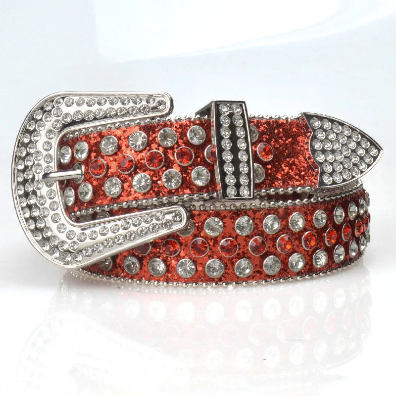 Women's Belt Needle Buckle Rhinestone Lengthened and Widened Inlaid Belt Women Fashion Belt Spot EuropeAn-American Style Punk