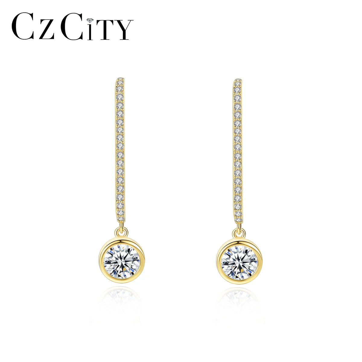 CZCITY 14K Gold Vermeil Fashion Jewelry 925 Sterling Silver Earrings High Polish Round Drops Earrings Women