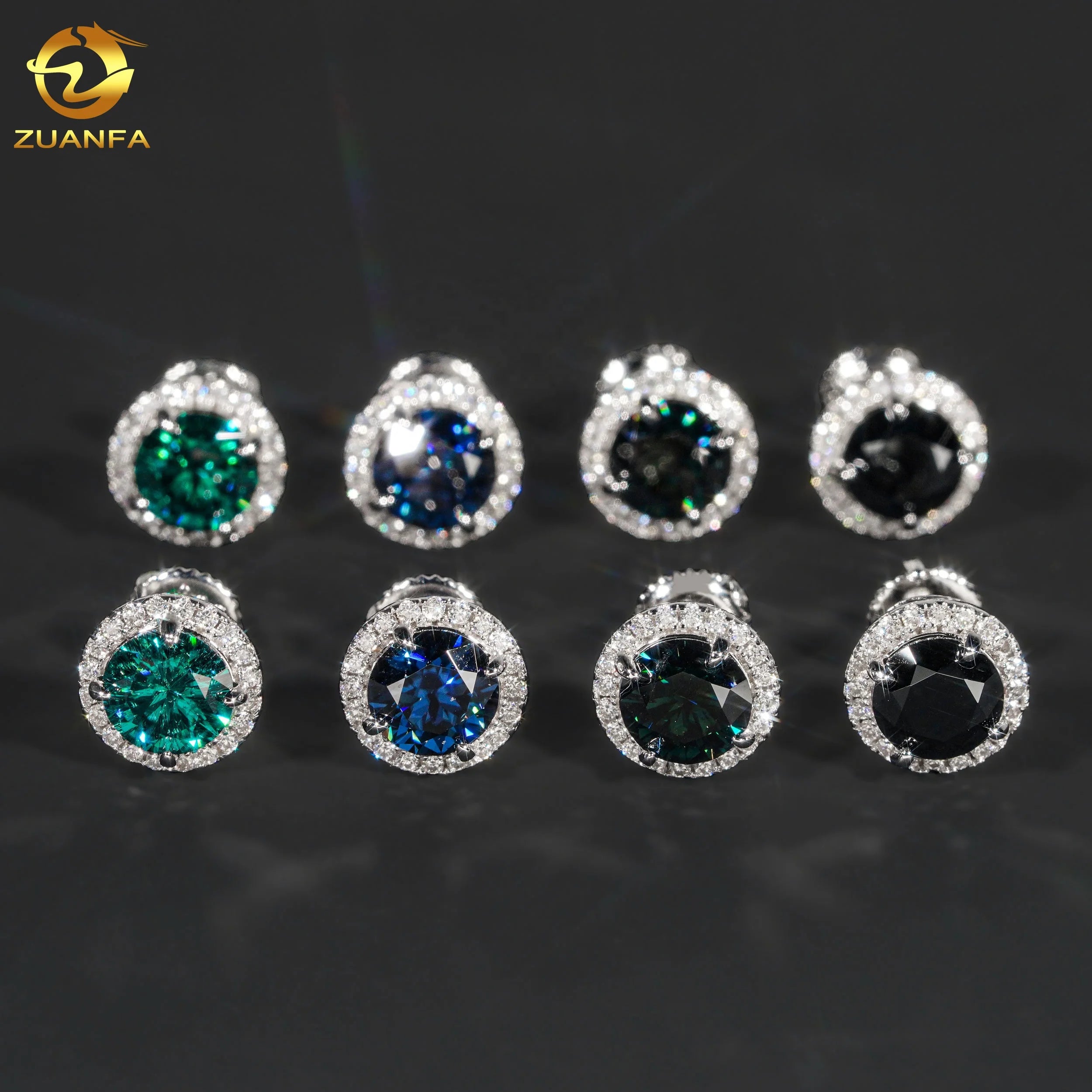 New Arrivals Jewelry Men Iced Out Hip Hop Sterling Silver 925 Screw Back Colorful Moissanite Diamond Stud Earrings Men
