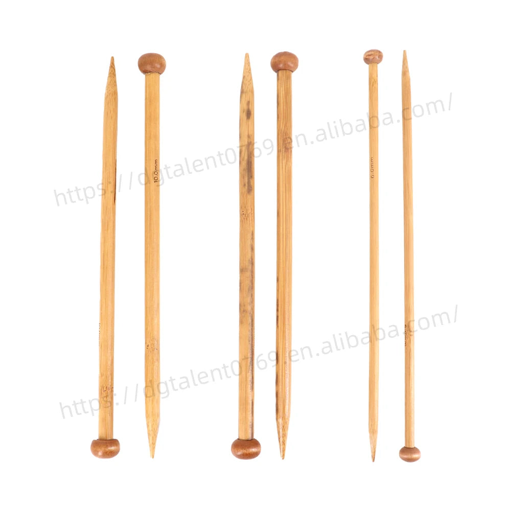 Tailai Handcrafted Bamboo Knitting Needles with Natural Wood Tips and Assorted Balls of Soft High-Quality Yarn in Neutral Tones