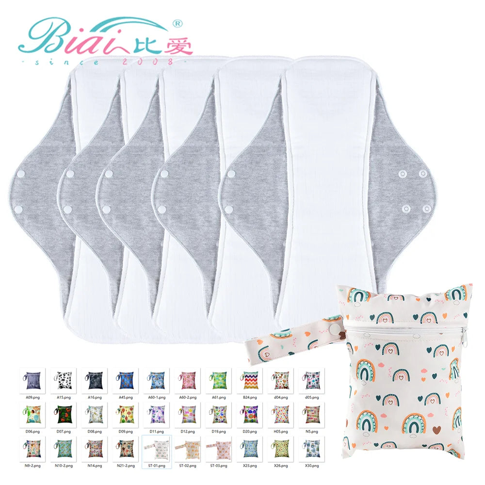 6pcs Set Reusable Wet Bag Menstrual Pads Washable Cloth Sanitary Pads with Cotton Lining Panty Liner Period Pads for Women