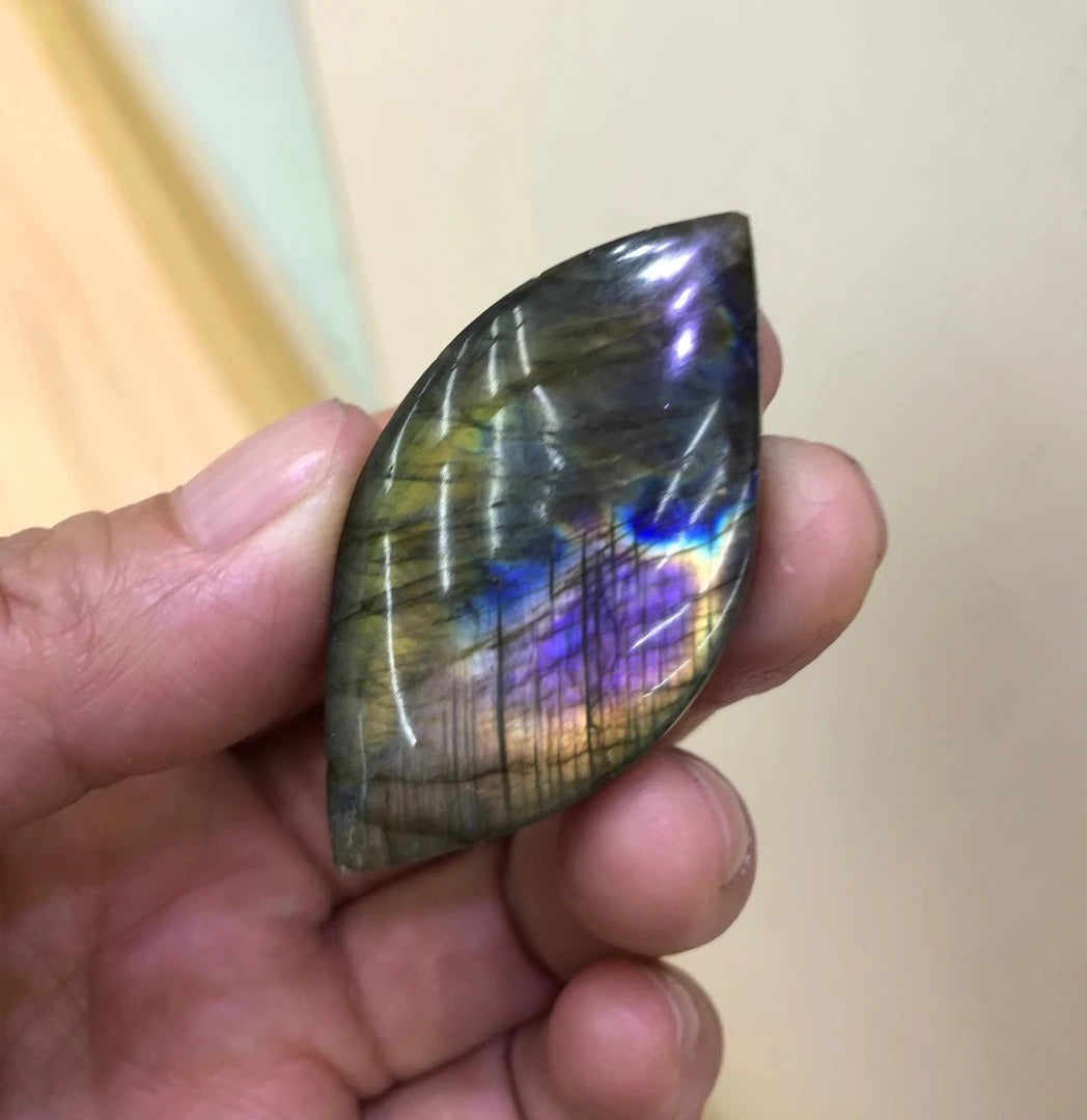 Natural Healing Stone Jewelry Making Materials Flashy Purple Blue Gold Labradorite Leaves Freeform Cabs
