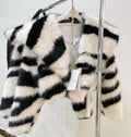 Women's Winter Trench Coat with Zebra Pattern Crop Top Windproof Fur Plus Size Overcoat in Short Length Loose Style to Keep Warm