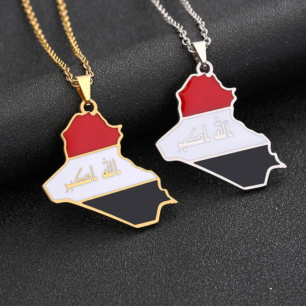 Anniyo Republic of Iraq Map Flag Pendant Necklaces Jewelry Charms Map of Iraq Chain Necklace