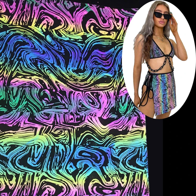 Custom Designs Pattern Polyester Spandex Elastic Yoga Clothing Textile rainbow Iridescent Reflective Fabric for Fashion Garment