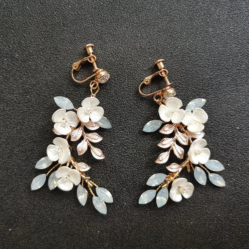 SLBRIDAL Handmade Rhinestones Opal Crystals Ceram Flower Bridal Dangle Earring Wedding Chandelier Earring Fashion Women Jewelry