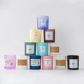 Matte Black Frosted Colorful Frascos De Velas Vacios Clear Glass Candle Holder Decorative Candle Jar with Wooden Lid//