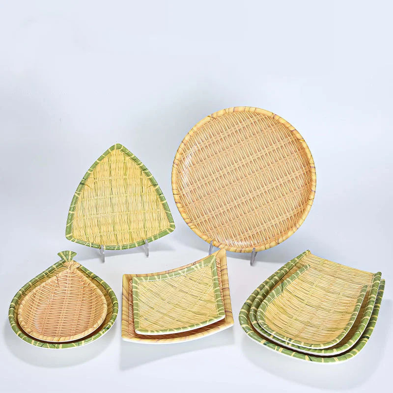 Wholesale 8"/9" Bamboo Printing Plastic Dishes Triangle Melamine Plates for Restaurant Hotel