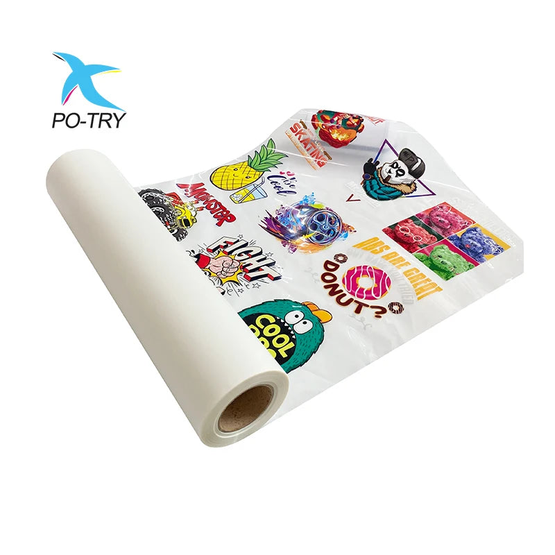 PO-TRY DTF PET Film Double Side Hot Peel Roll for I3200 Printer High Temperature Heat Transfer for Textiles