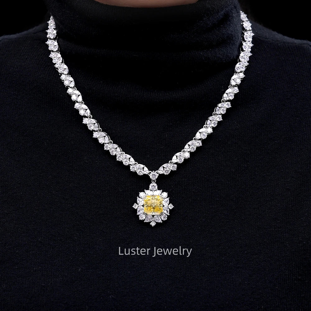 LusterCustom Luxury 10K14K18K Gold Necklace Cushion Cut Lab Made Yellow Moissanite Diamond for Engagement Special