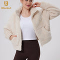 Custom Wholesale Women Sports Clothing Outdoor Warm Fitness Stand Collar Fleece Thickened Zipper Yoga Jacket
