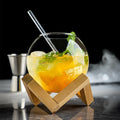 Custom Wedding Couple Bar Restaurant Hand Blown High Borosilicate Glass Wooden Stand Clear Round Orb Moon Verre Cocktail Glasses