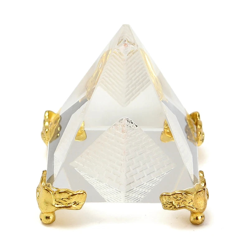 Quartz Crystal Glass Pyramid Egypt Egyptian Meditation Pyramid with Metal Stand MegaBDM