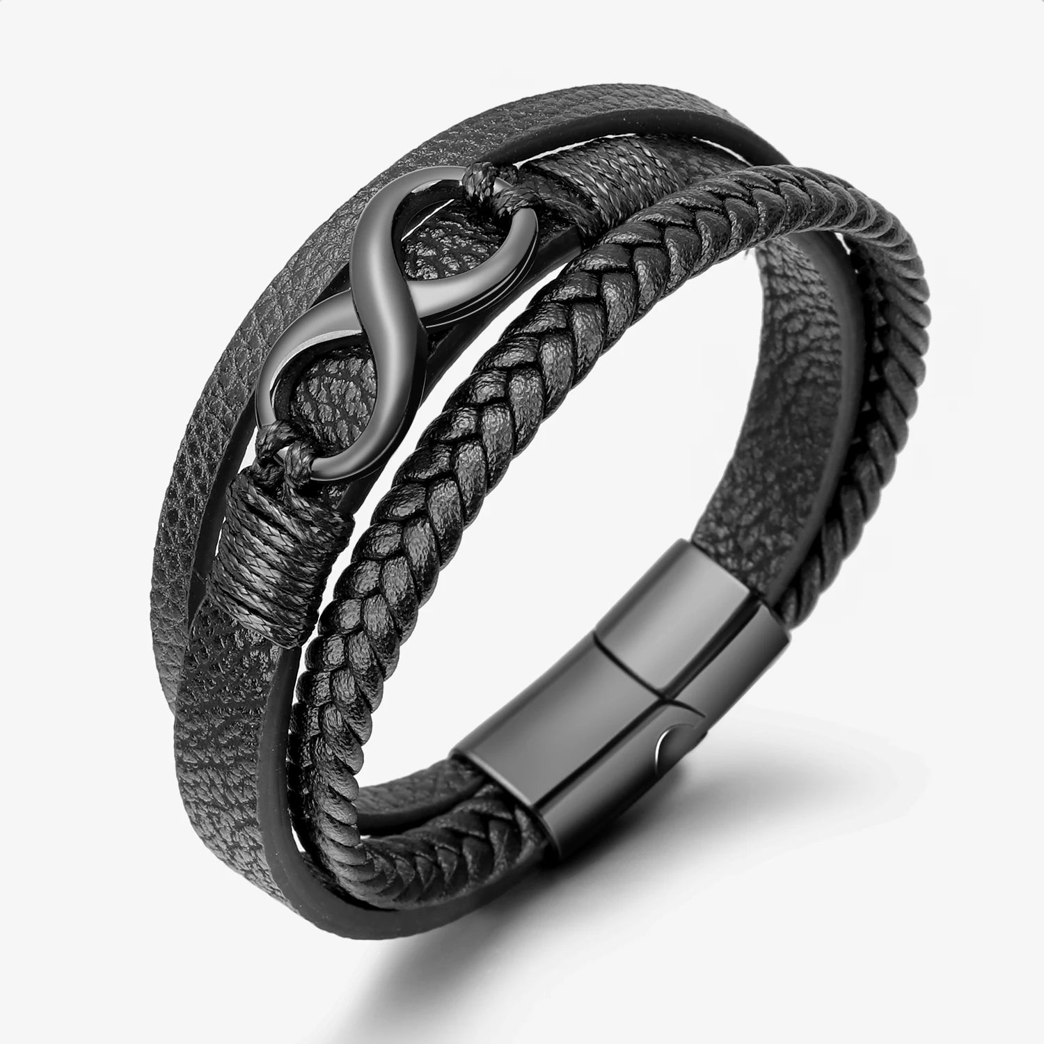 Handmade Woven 8 Letter Stainless Steel Men's Leather Bracelet Magnetic Custom Bangle Box Charm Wholesale