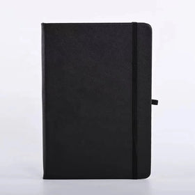 Custom Logo Black Faux Leather Plain Notebook Lined Dot Journal Cheaper Student Office Hardcover Note Book Paper Diary With Band