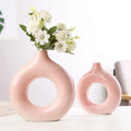 Eastern Rock Modern Rough Pottery Doughnut Vase Home Decor Circle Ceramic Flower Vase  with Three Sizes
