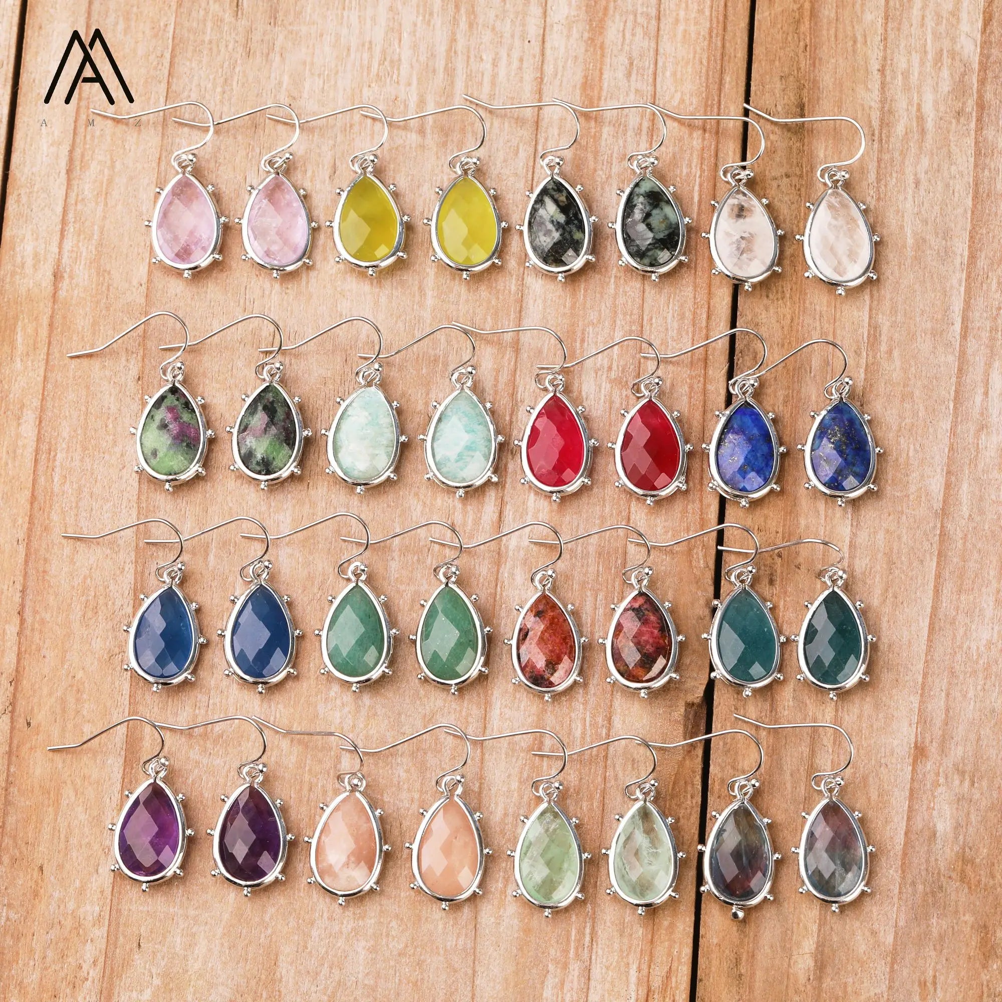 New Designer Silver Color Teardrop Earrings with Healing Crystal Quartz Gemstone Pendants Wedding Gift for Women