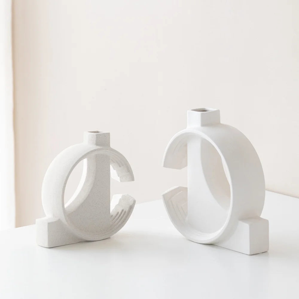 High-End Creative Geometric L-Shaped Ceramic Vase Donut Tall Tabletop Decoration Luxury Home Furnishing Cross-Border Wholesale
