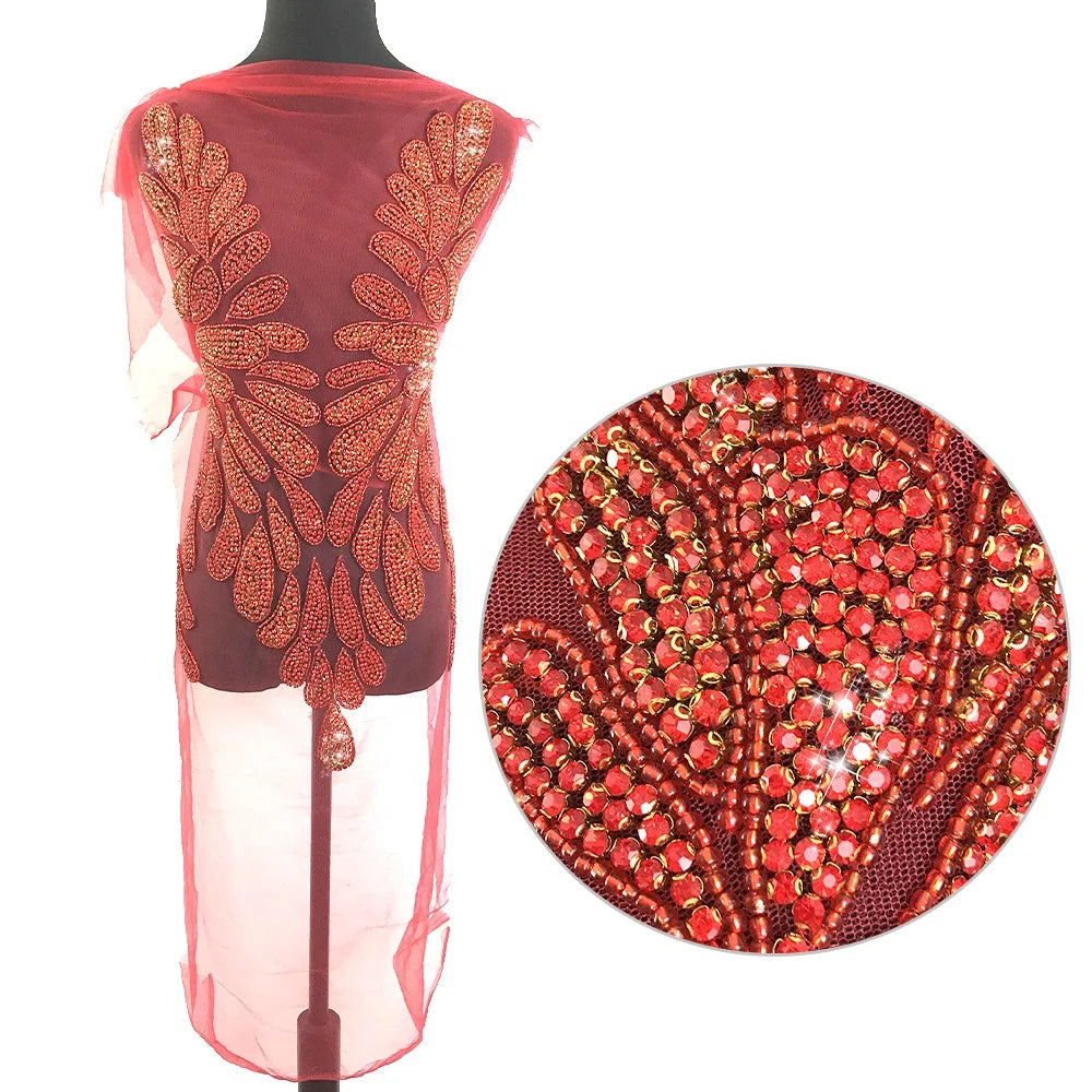 W007 Colorful Beaded Crystal Bodice Patches Panel Rhinestone Applique Bodice for Wedding Party Dress