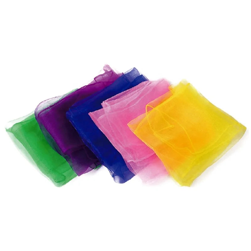 Kids Customized Size Colorful Professional Flugelhorn Silk Fabric 60x60cm Magic Juggling Scarves for Promotion