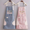 Korean Style Cotton PE Bib Apron Plaid Waterproof Design for Home Kitchen Gardening Work Salon Cleaning Coffee Milk Tea Shop
