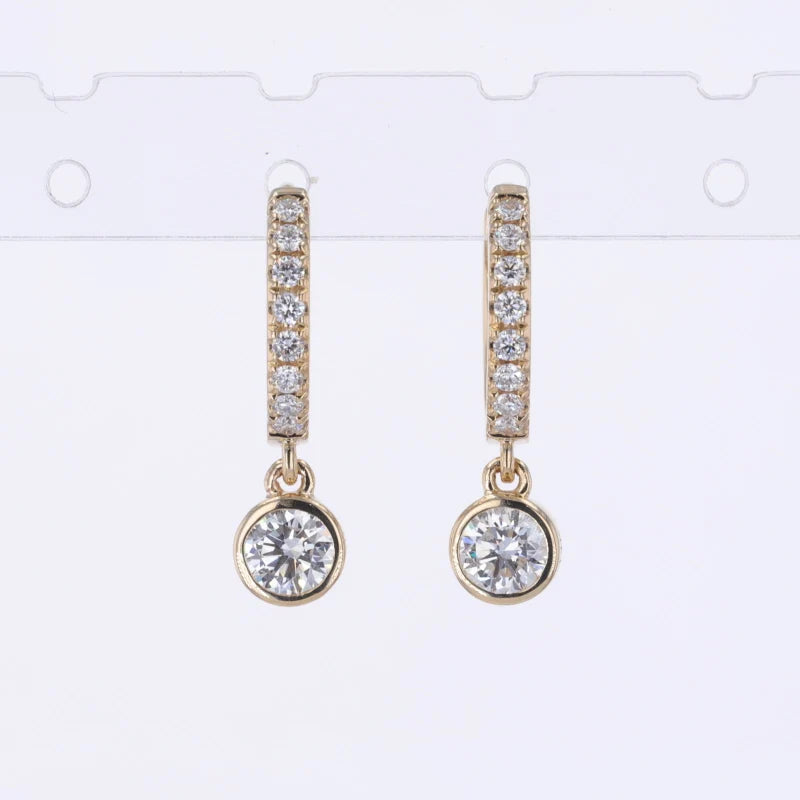 Starsgem Vintage Style  Jewelry 10k 14k 18k Yellow Gold Hoop Bezel Earrings With 0.3CT DEF VS VVS IGI Diamonds 4.0mm Lab Diamond