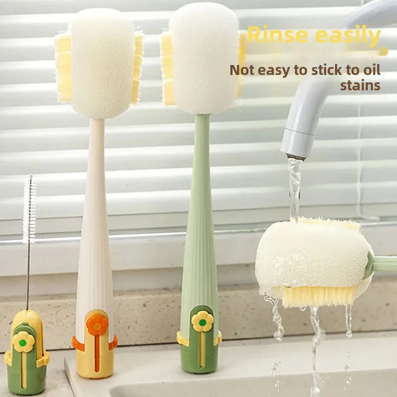 5-in-1 Multipurpose Cup Brush Household Use Plastic Water Thermos Milk Bottle Cleaning Sponge for Convenient Cup Washing Tool