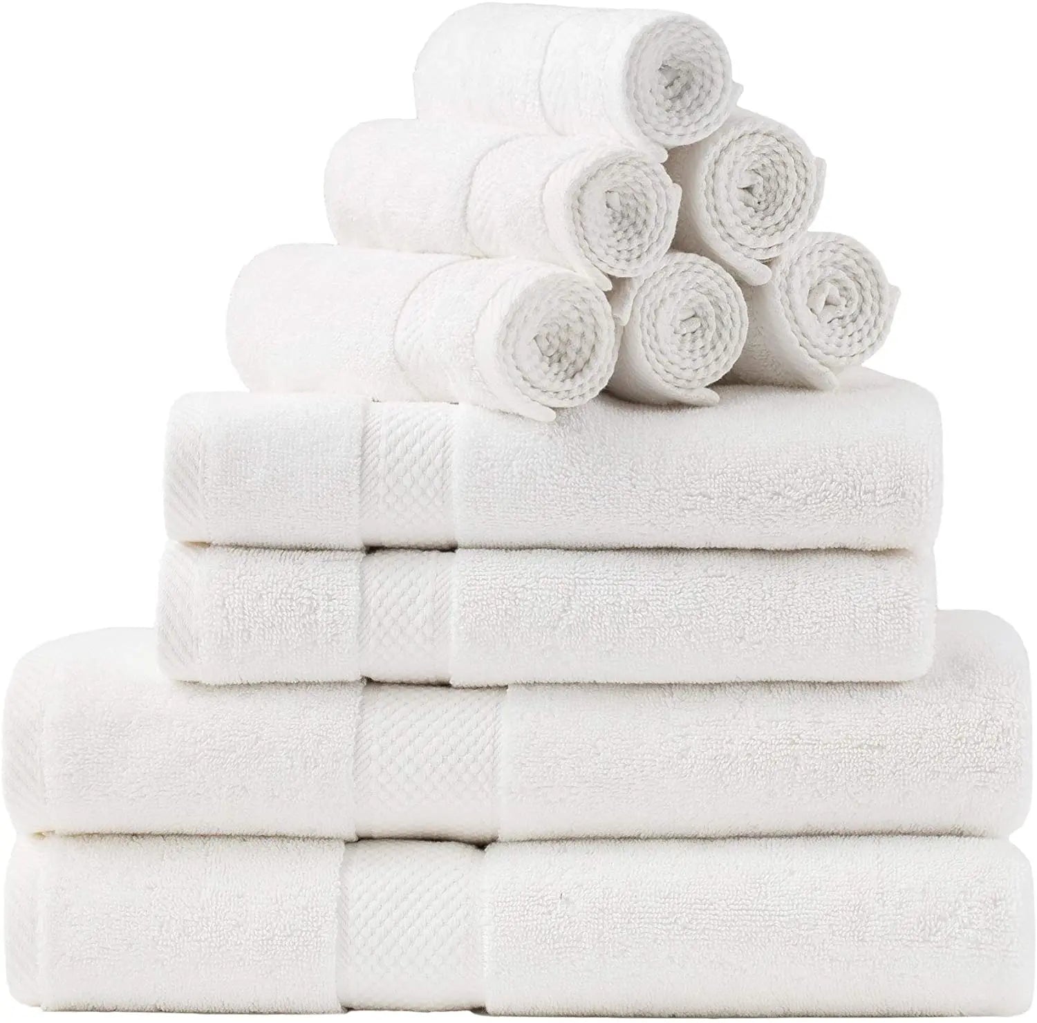 Luxury Brand 5 Star Hotel Collection 100% White Cotton Neutral Bath Towels Quick-Dry Disposable & Compressed 8 Piece Set