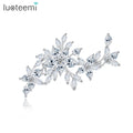 LUOTEEMI Luxury White Gold Plated Bridal Fashion Wedding Dresses Flower Cubic Zirconia CZ Brooches
