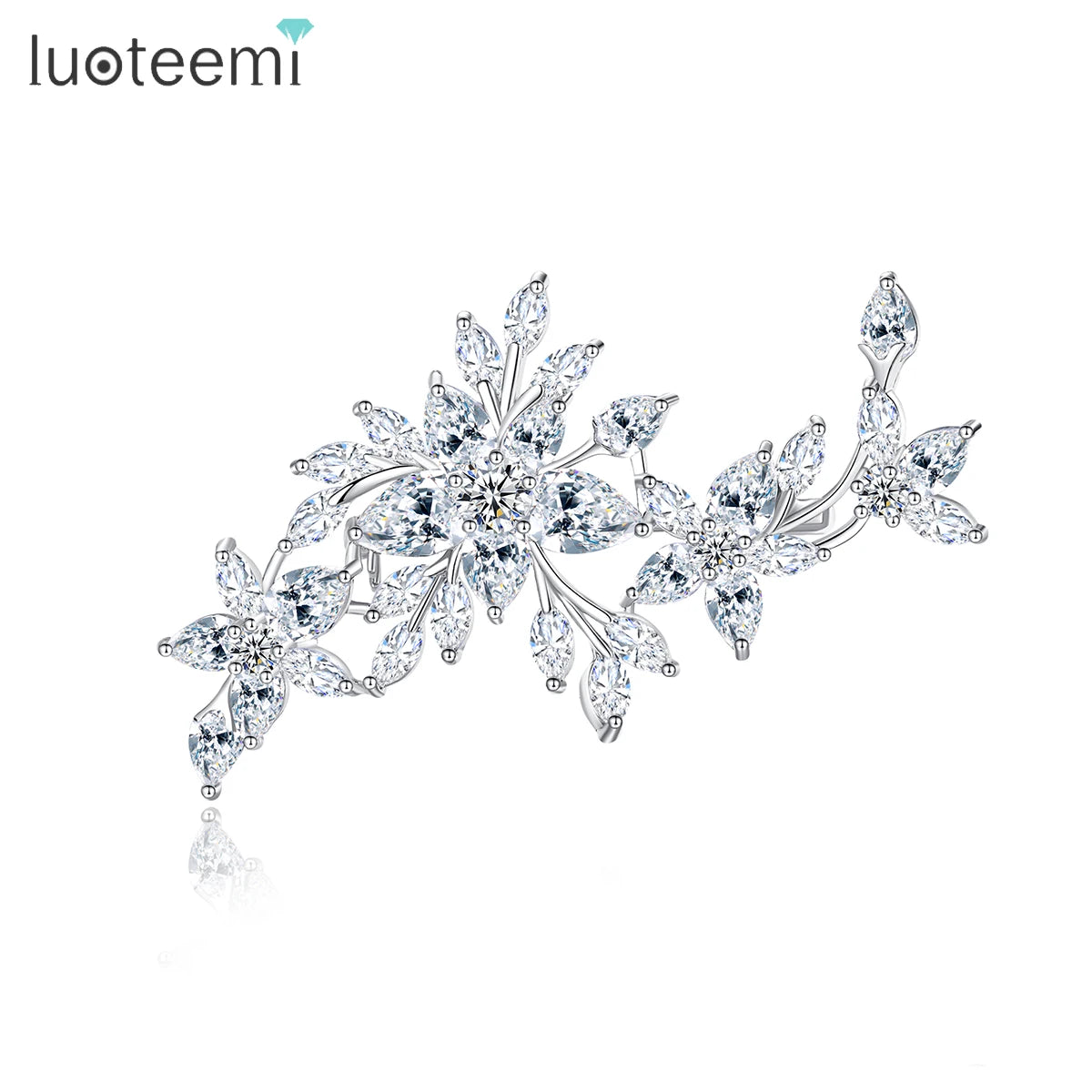 LUOTEEMI Luxury White Gold Plated Bridal Fashion Wedding Dresses Flower Cubic Zirconia CZ Brooches