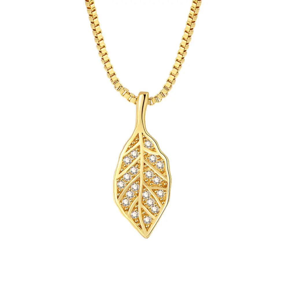 Fashion Leaf Pendant Necklace Cubic Zirconia Necklace for Women Jewelry