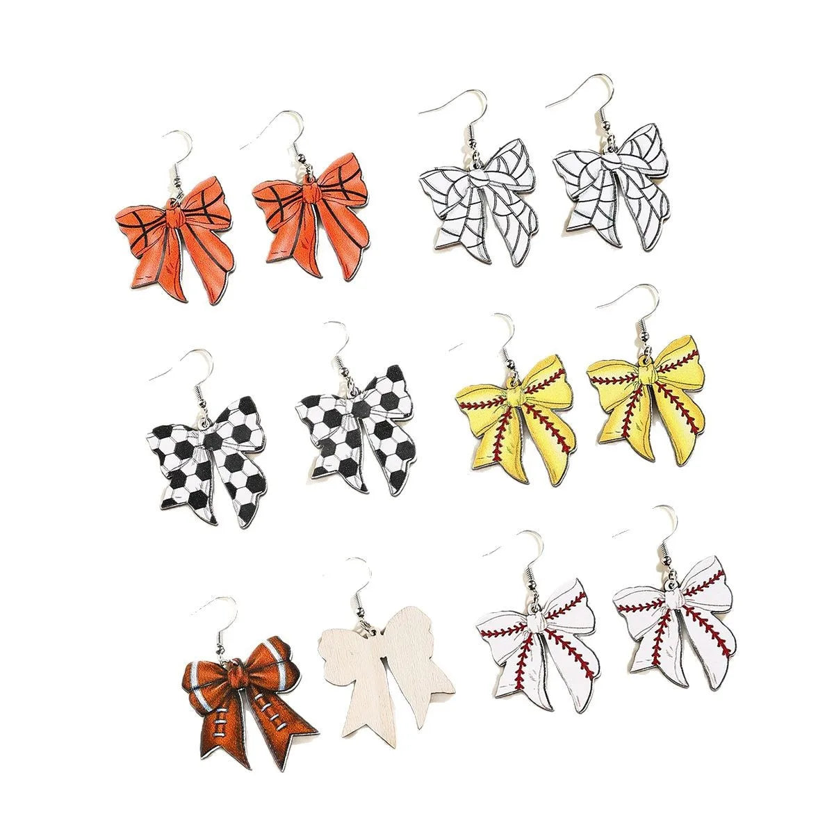 Creative Design Fashion Personality Earrings Sports Game Football Softball Element Bow Wooden Earrings