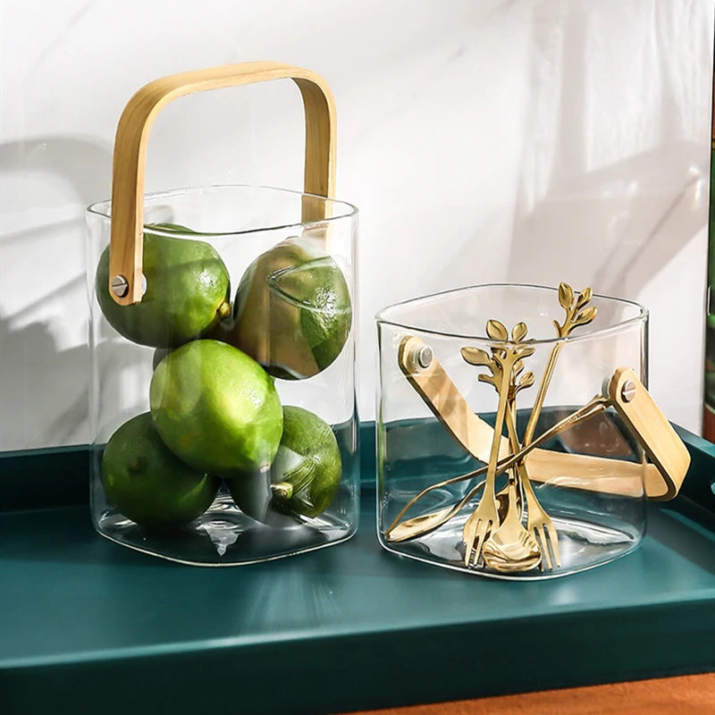 Glass Portable Transparent Eco-Friendly Square Fruit Plate Basket Home Tableware Ice Bucket Storage Container for Wedding Flower