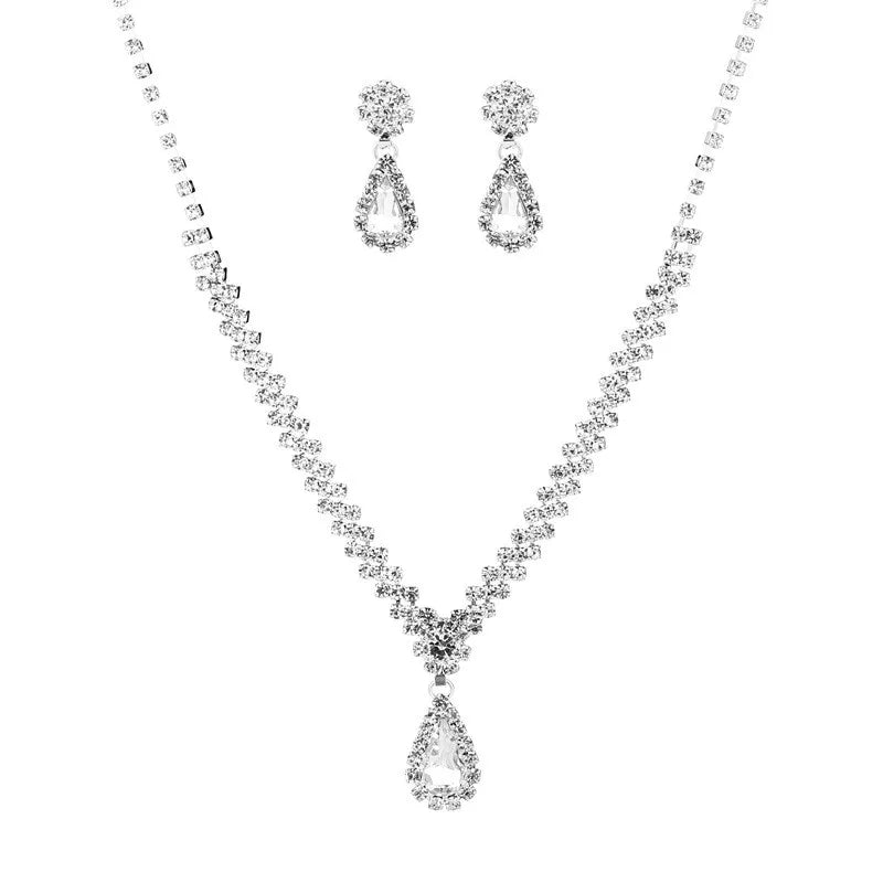 Bride Silver Bridal Necklace Earrings Set Crystal Wedding Jewelry Set Rhinestone Choker Necklace for Women and Girls (Set of 3)